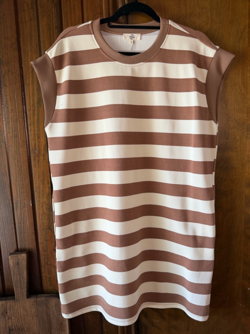 entro Brown and White Striped Sleeveless Shift Dress